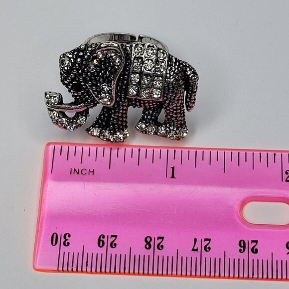 Silver Crystal Jeweled Elephant Adjustable Ring - Picture 7 of 10